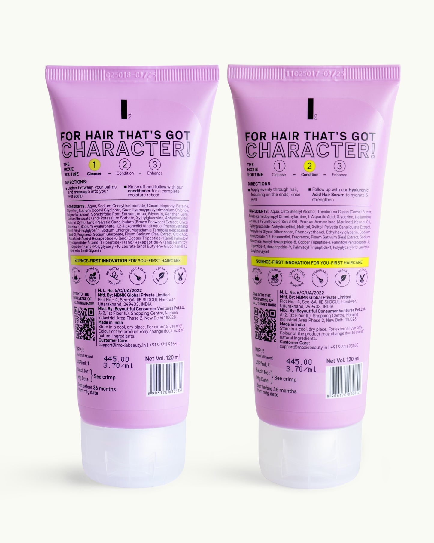Moxie Beauty HydroRepair Travel Wash Duo back product photo with ingredients and directions