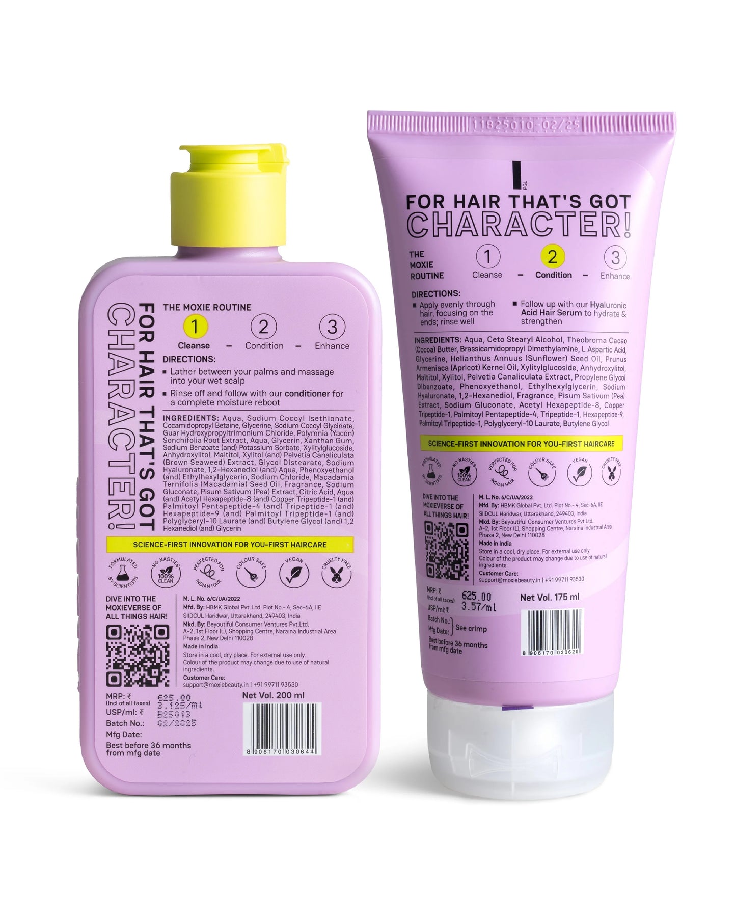 Moxie HydroRepair Wash Duo Back Label Full Ingredients List & Directions for Curly Hair Use