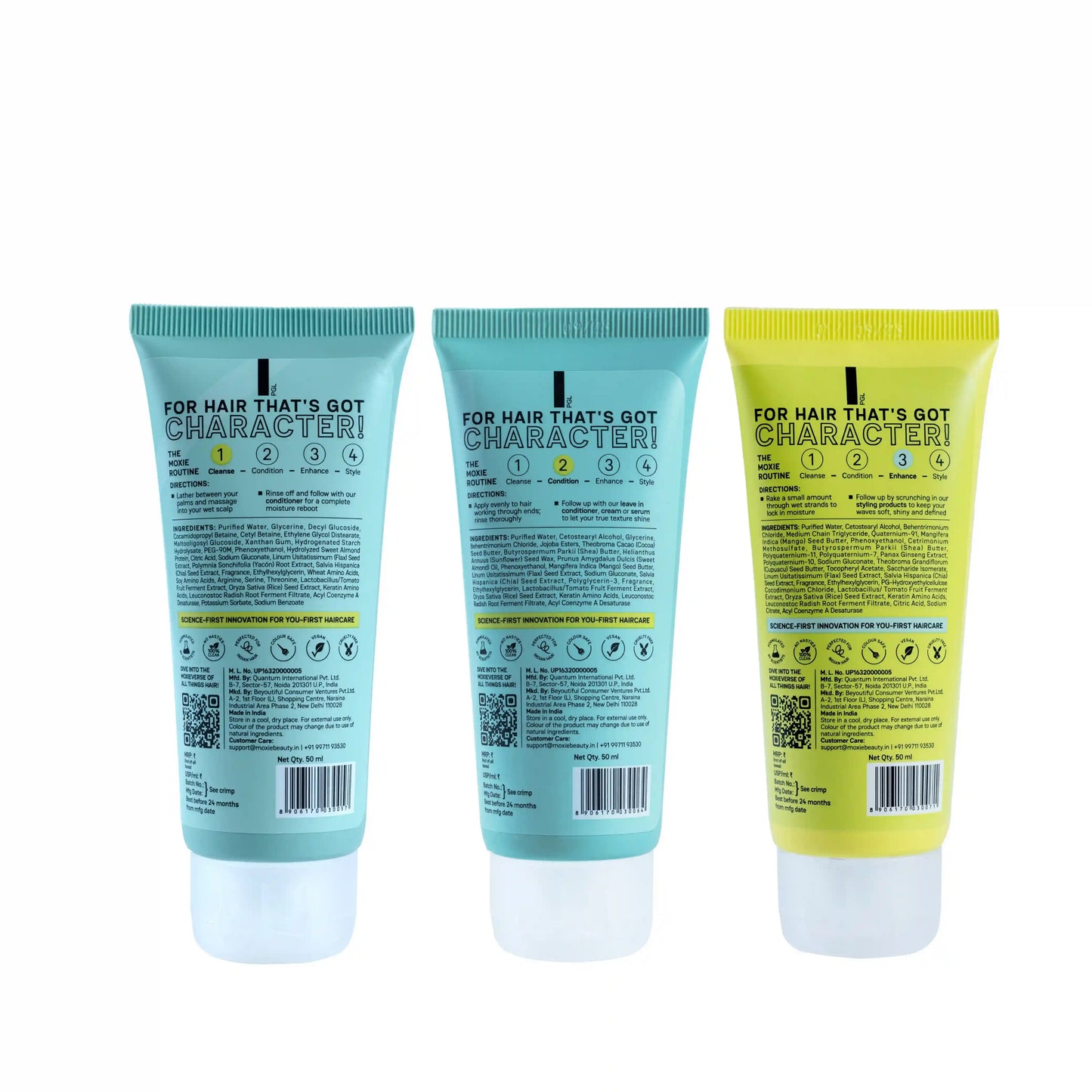 Back view of Moxie Wavy Hair Care Travel Set packaging showing product details