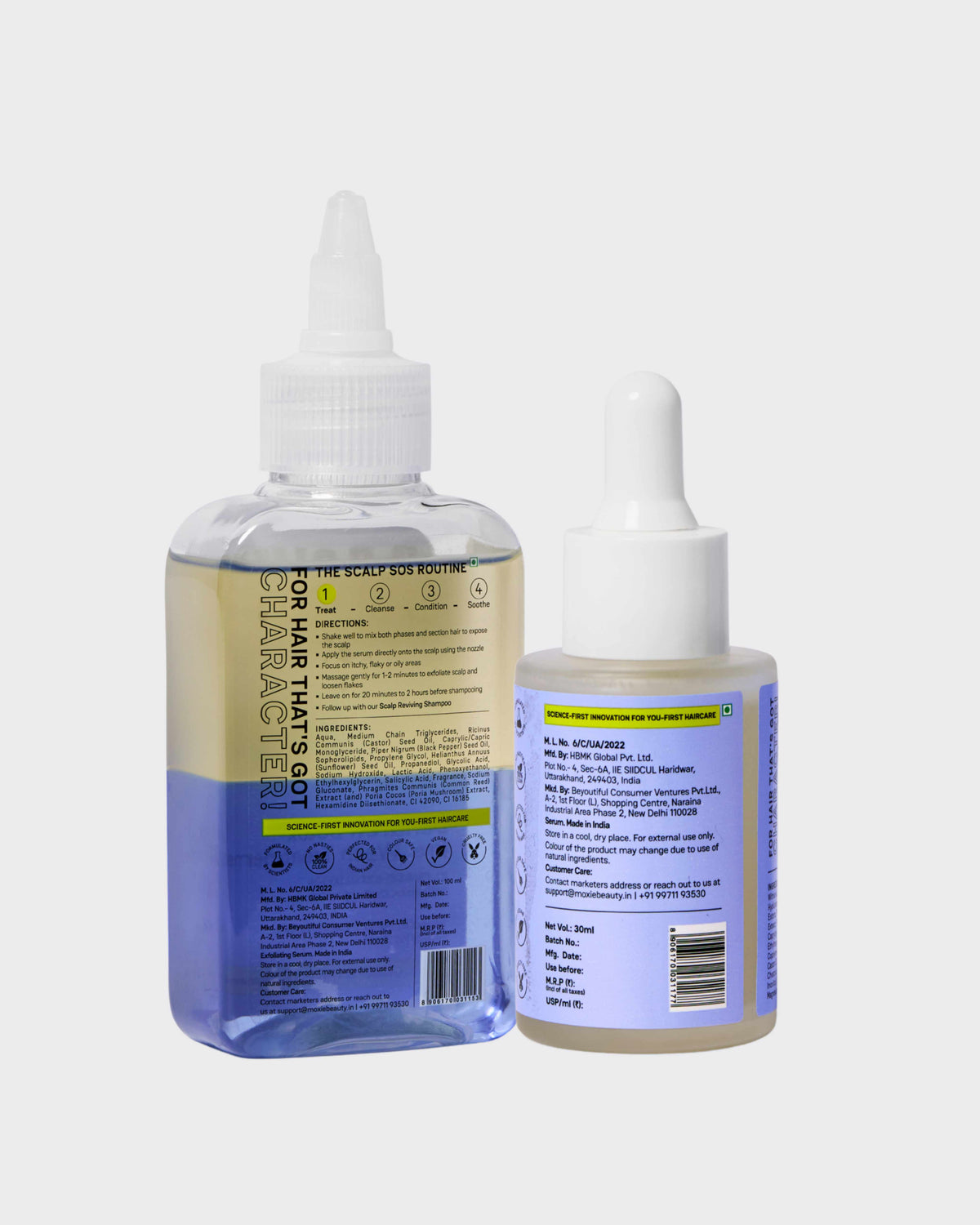 Moxie Beauty Scalp Treatment Serum Duo back product photo with ingredients and directions