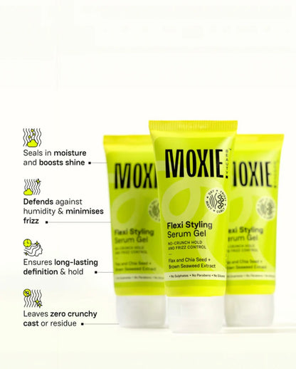 
Benefits of Flexi Styling Serum Gel including moisture seal, frizz defense and flexible long-lasting hold