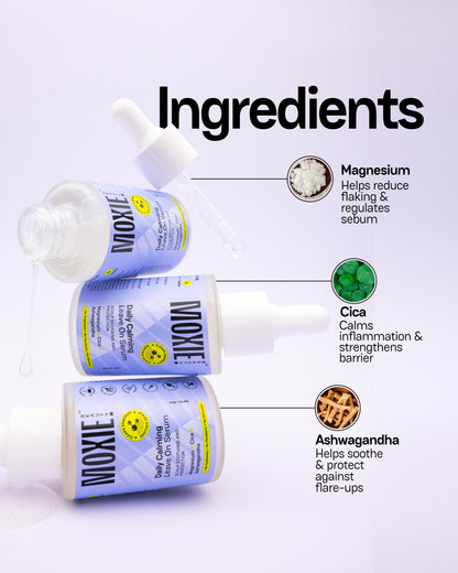 
Moxie Beauty Daily Calming Leave On Serum key ingredients for scalp calming