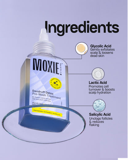 
Moxie Beauty Dandruff Detox Pre Wash Treatment key ingredients for scalp detox