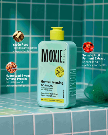 Cleansing Shampoo ingredients with yacón root, hydrolyzed sweet almond protein, and tomato fruit ferment extract
