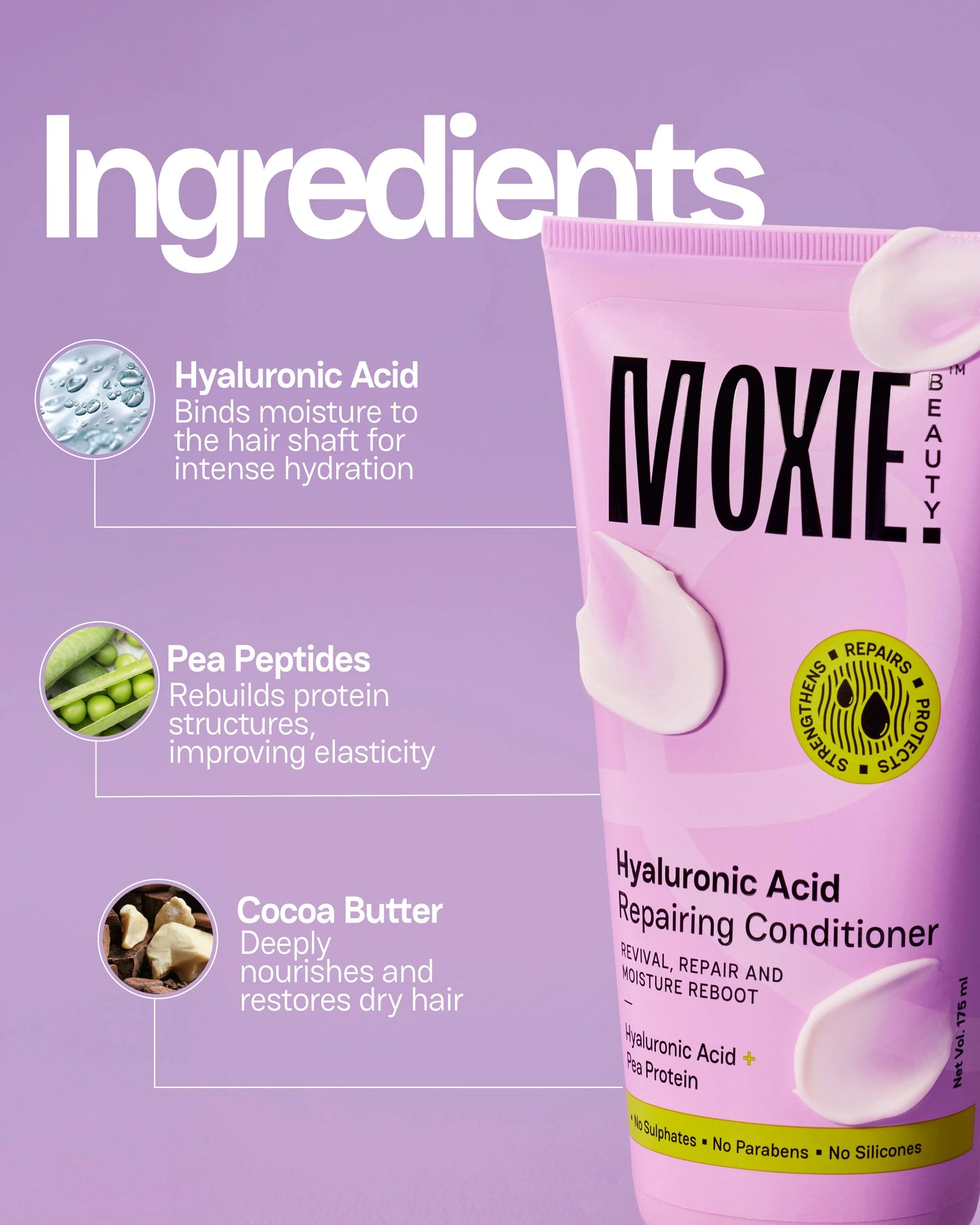 Moxie Beauty Hyaluronic Acid Repairing Conditioner key ingredients for hair repair