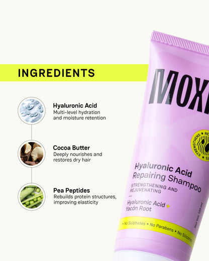 Moxie Beauty HydroRepair Travel Wash Duo key ingredients for hair repair