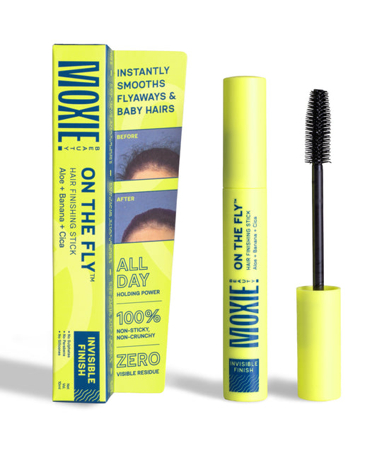Moxie Beauty On-The-Fly Hair Finishing Stick 10g for smoothing baby hairs, flyaways and frizz with a non-sticky, polished finish throughout the day.