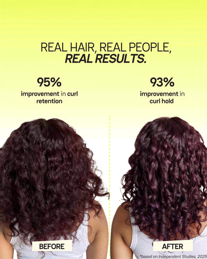 Before and after results from Moxie hair products showing improved moisture and frizz control