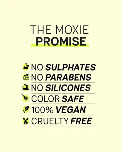 
Infographic highlighting Moxie clean beauty claims with vegan, cruelty-free and color-safe standards