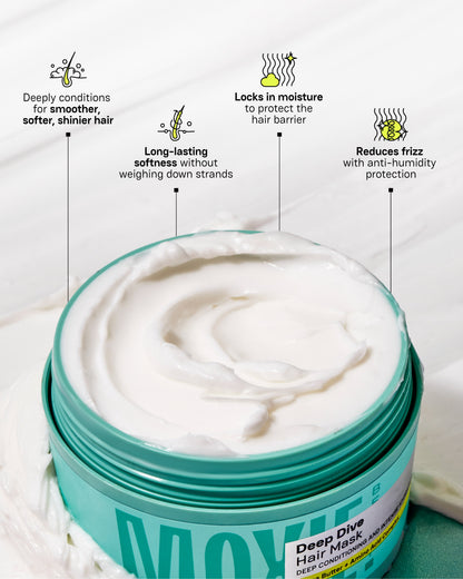 Moxie Deep Dive Hair Mask Benefits Intense Moisture, Frizz Repair & Restored Shine for Curls