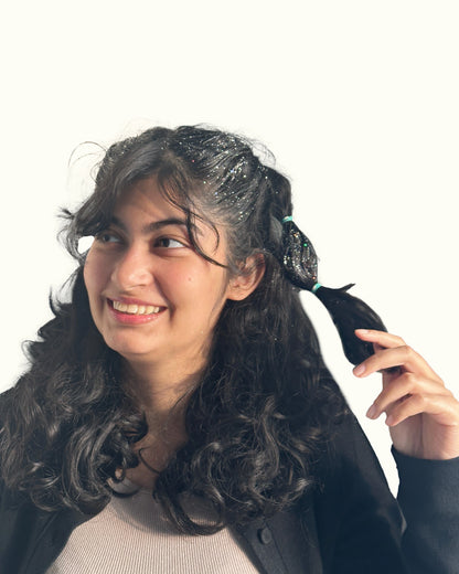 Moxie Hair Glitter Duo Applied On Wavy Hair