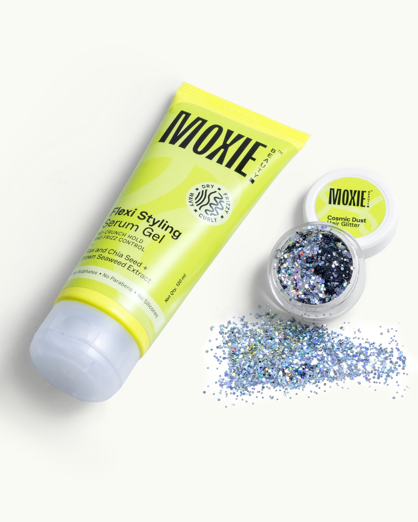 Moxie Hold My Sparkle Hair Glitter Duo Styling Serum & Gel Set for Wavy & Curly Hair