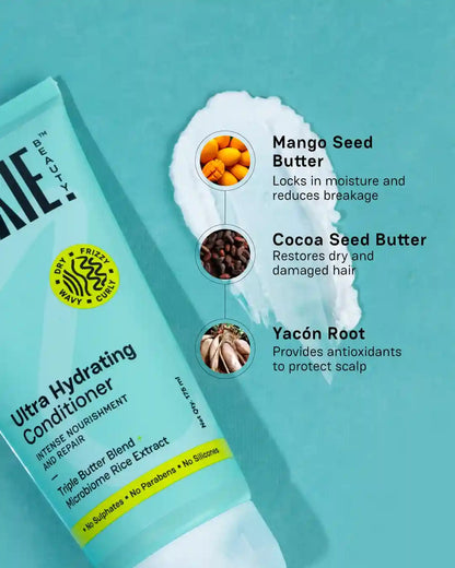 Hydrating conditioner ingredients with yacón root, mango seed butter and cocoa seed butter
