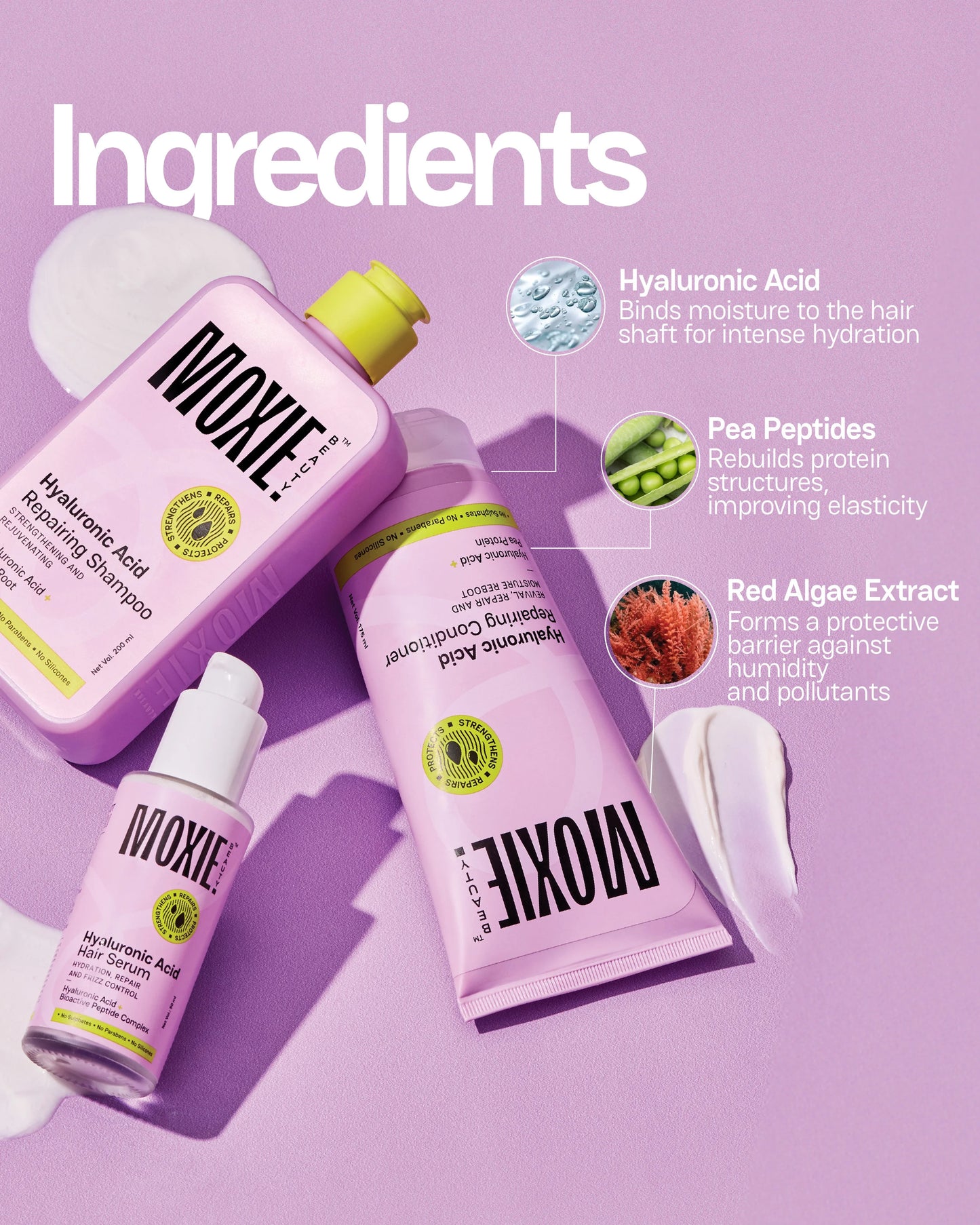 Moxie HydroRepair Routine Hyaluronic Acid Trio Deep Moisture & Repair Formula for Damaged Curls