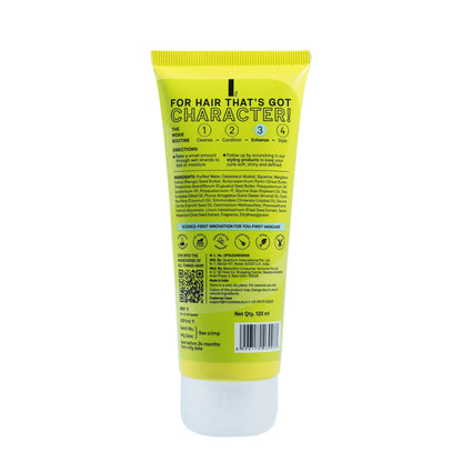 Back view of Moxie Super Defining Curl Cream showing directions for use, ingredients, and product details”
