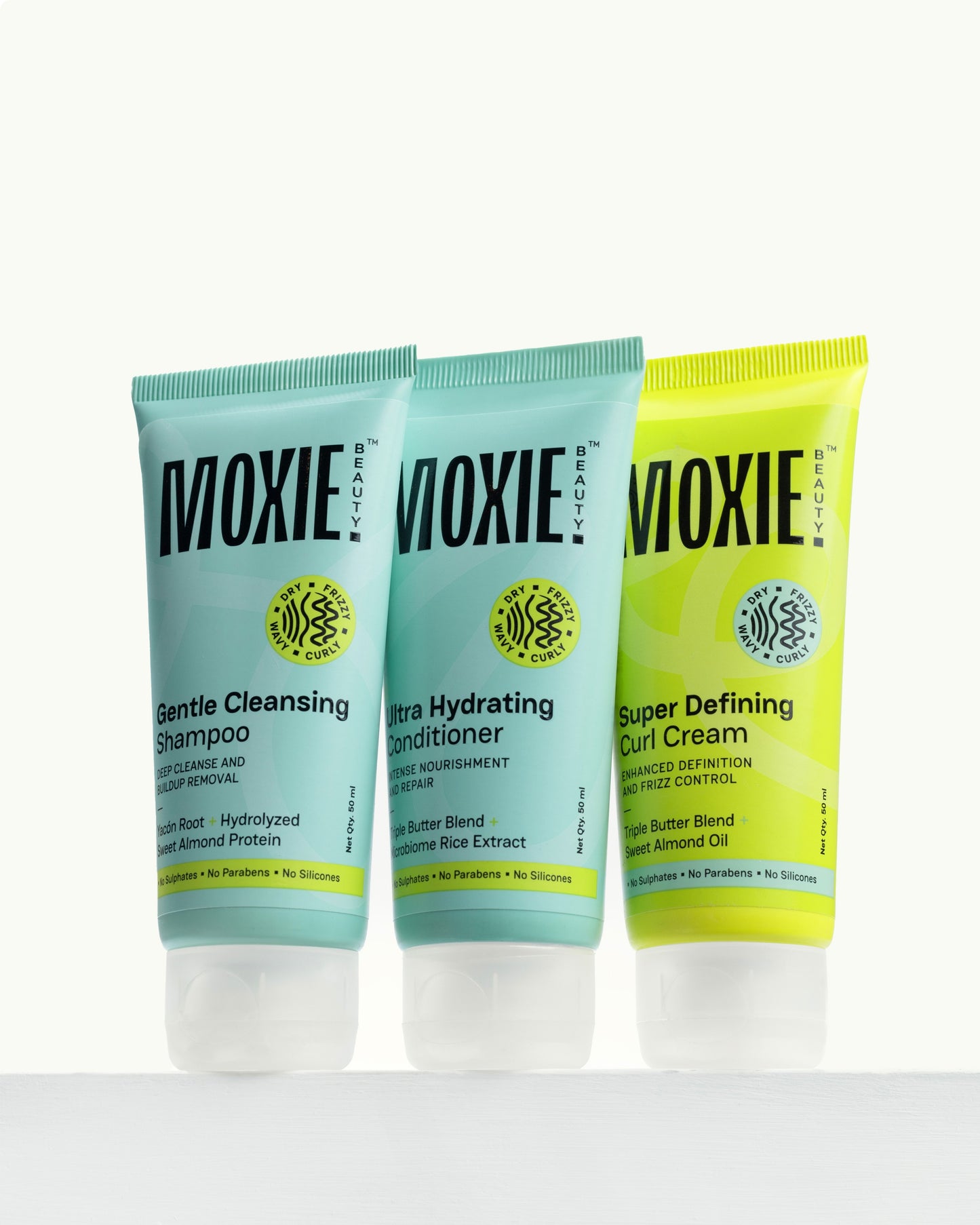 Moxie Travel Trio for Curly Hair with shampoo, conditioner and curl cream for frizz-free, bouncy curls