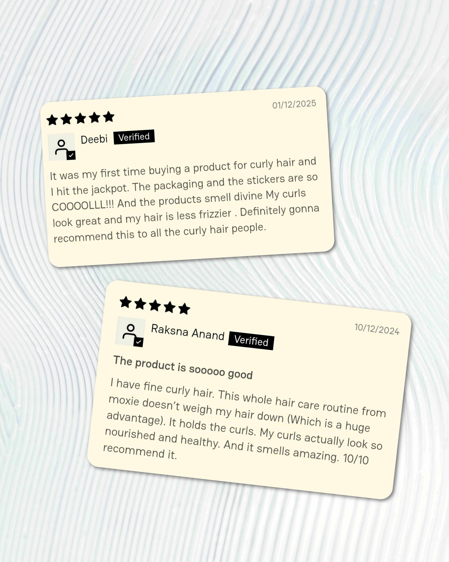 Customer reviews sharing experiences with Moxie products on wavy hair